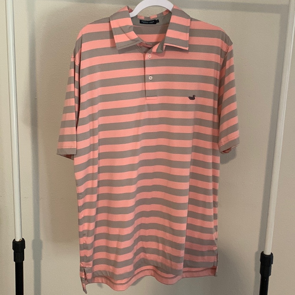 Coral and Grey striped southern marsh shirt